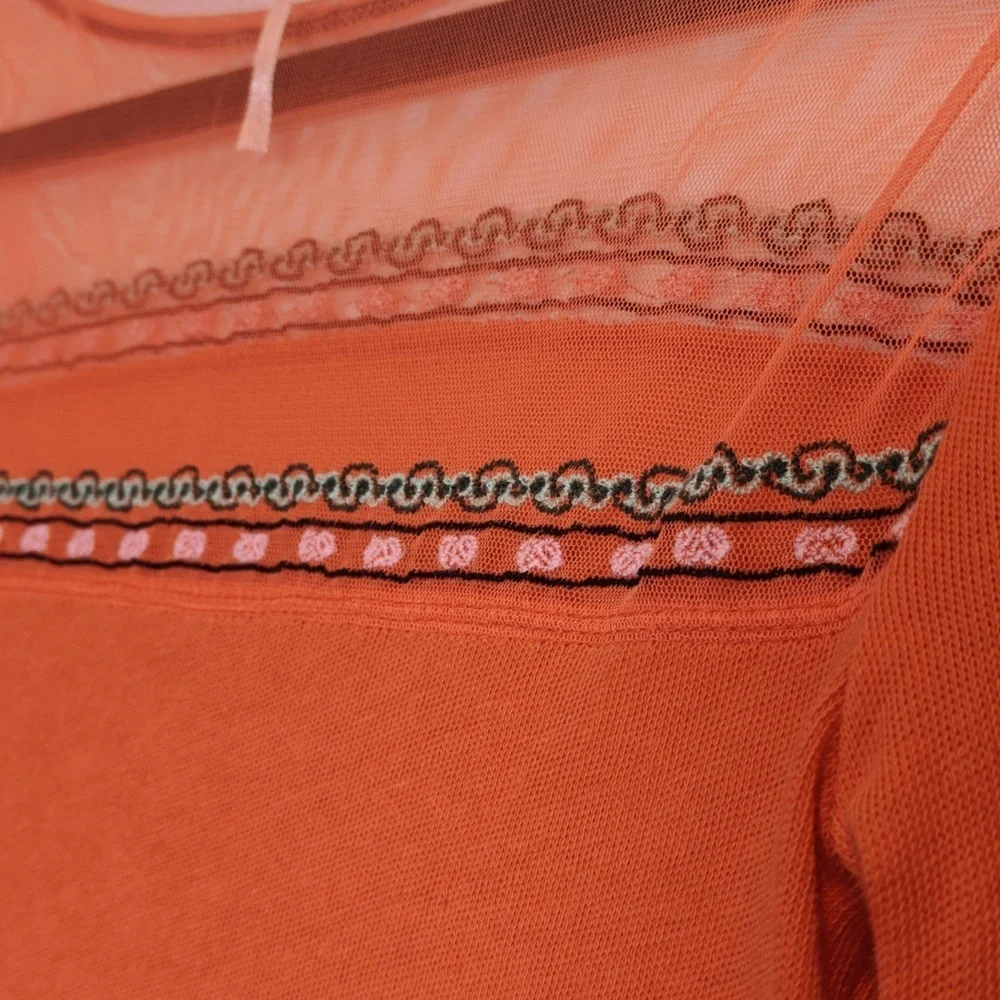 FREE PEOPLE  High Tides Embroidered Flare Sleeve Top Orange Boho XS